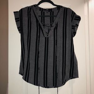 Black and White Patterned Laceup Shirt